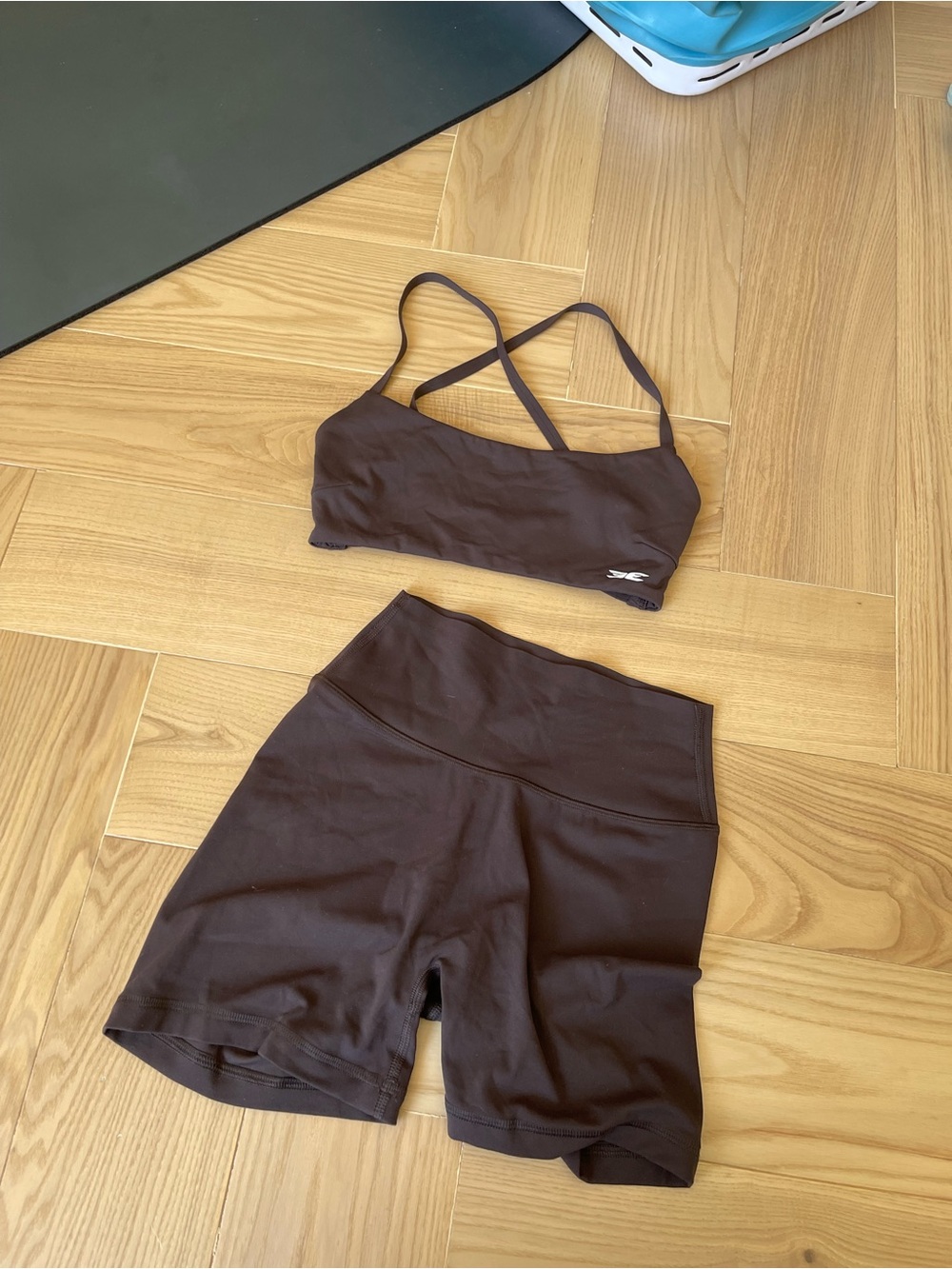 Women's Brown High-Waist Shorts & Strappy Sports Bra Set